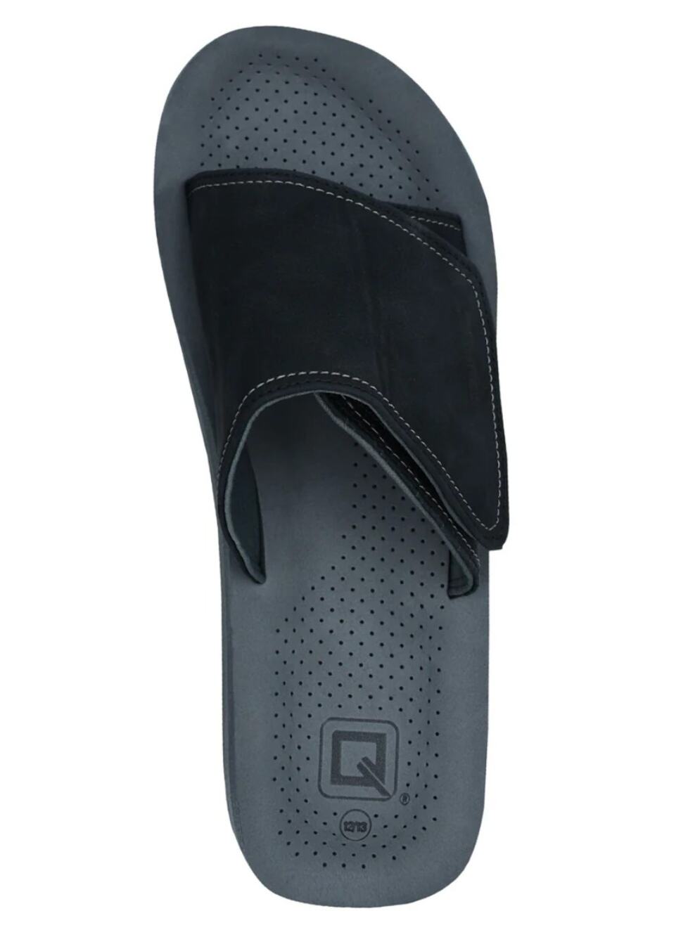 Mens Size 8.5 Adjustable Hook Loop Strap Charcoal Grey Perforated Footbed Slides